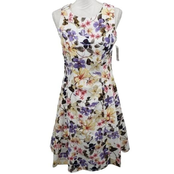 RN STUDIO Floral Sleeveless Dress Fit‎ & Flare Summer Party Size 10 NWT - Picture 1 of 14